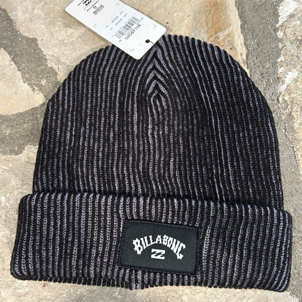 Billabong Black Ribbed Knit Hat with Folded Cuff